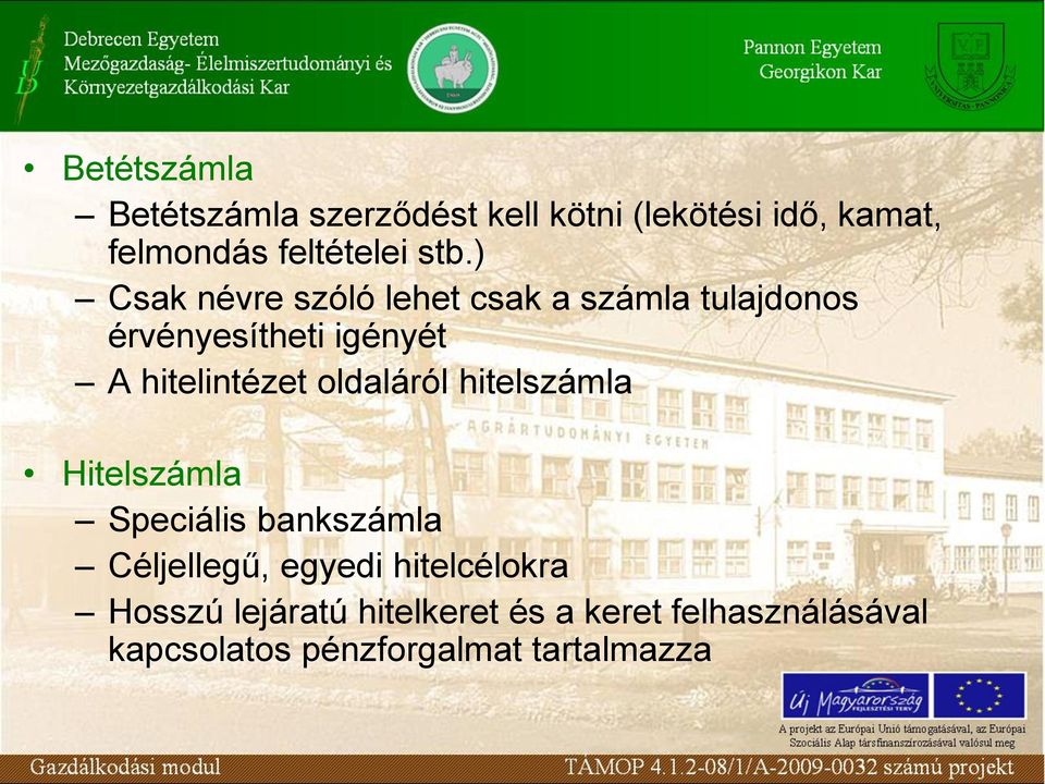 hitelintézet oldaláról hitelszámla Hitelszámla Speciális bankszámla Céljellegű, egyedi