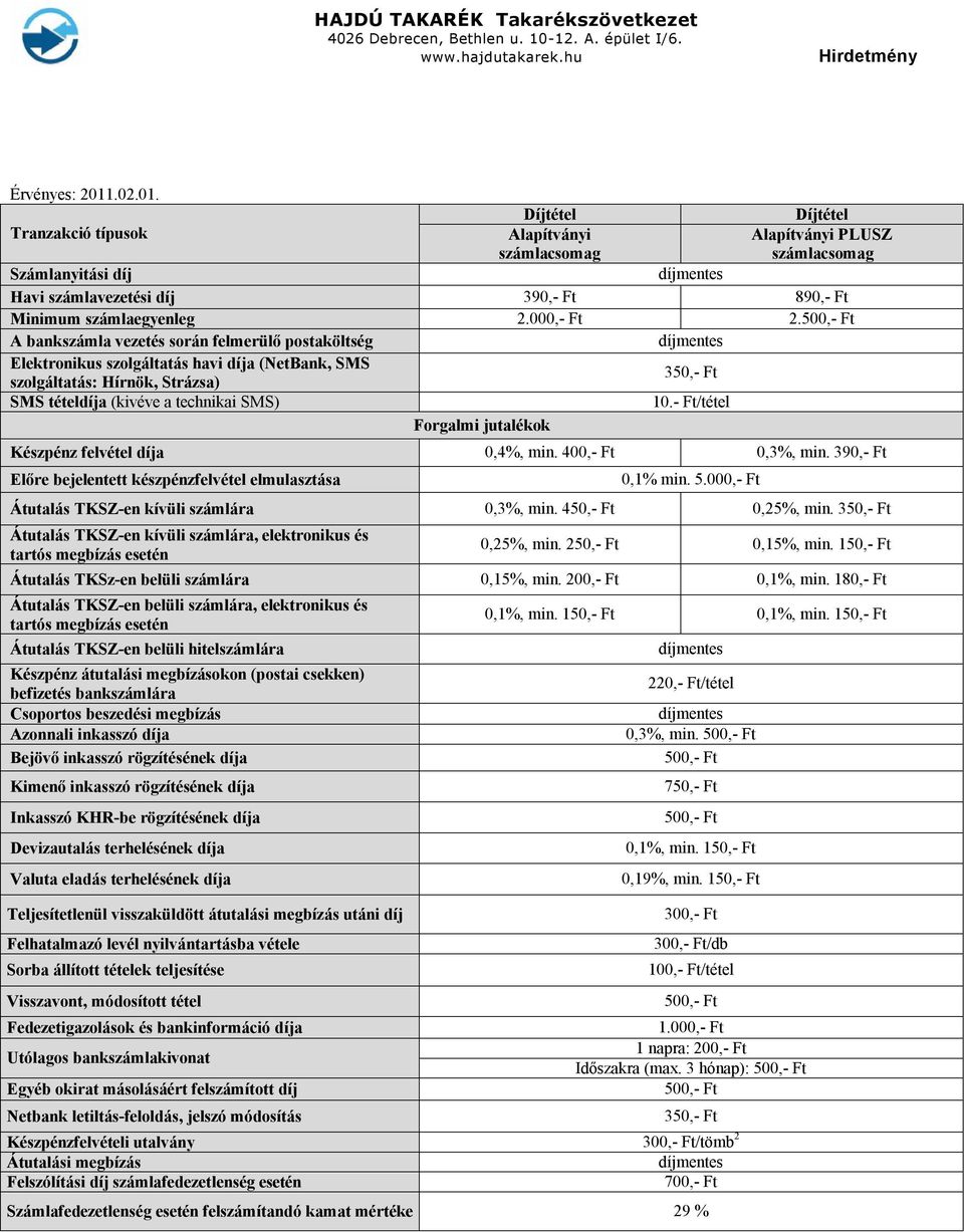 - Ft/tétel Forgalmi jutalékok Készpénz felvétel díja 0,4%, min. 400,- Ft 0,3%, min. 390,- Ft Előre bejelentett készpénzfelvétel elmulasztása 0,1% min. 5.