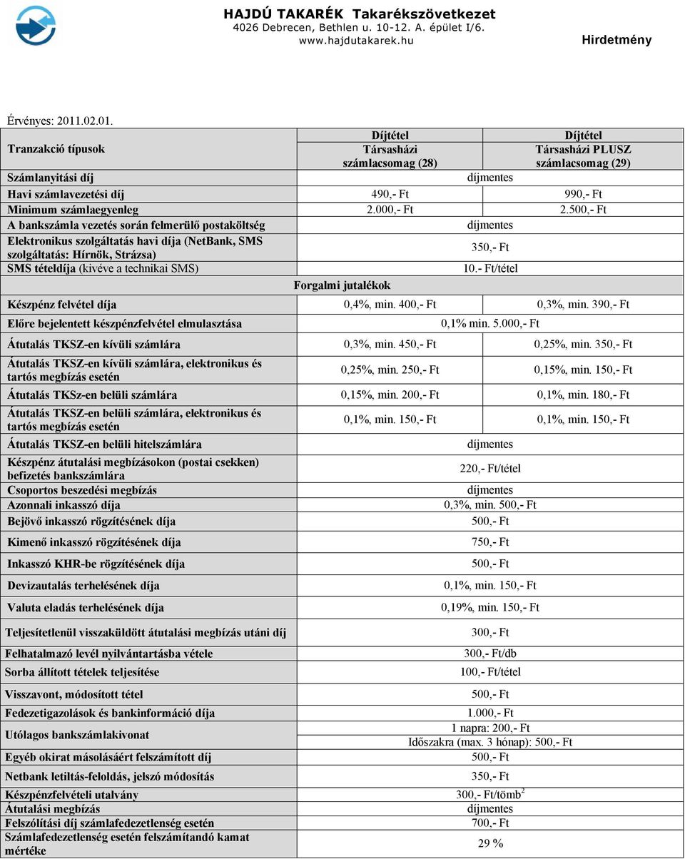 - Ft/tétel Forgalmi jutalékok Készpénz felvétel díja 0,4%, min. 400,- Ft 0,3%, min. 390,- Ft Előre bejelentett készpénzfelvétel elmulasztása 0,1% min. 5.