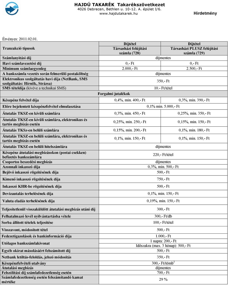 - Ft/tétel Forgalmi jutalékok Készpénz felvétel díja 0,4%, min. 400,- Ft 0,3%, min. 390,- Ft Előre bejelentett készpénzfelvétel elmulasztása 0,1% min. 5.