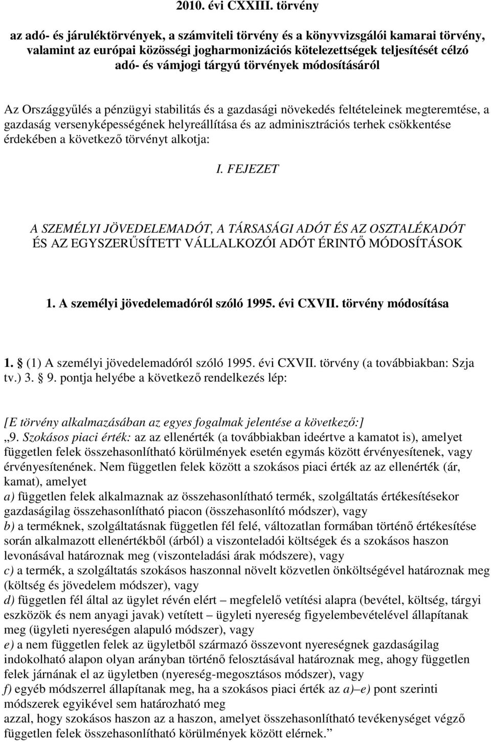 törvények módosításáról Az Országgyőlés a pénzügyi stabilitás és a gazdasági növekedés feltételeinek megteremtése, a gazdaság versenyképességének helyreállítása és az adminisztrációs terhek