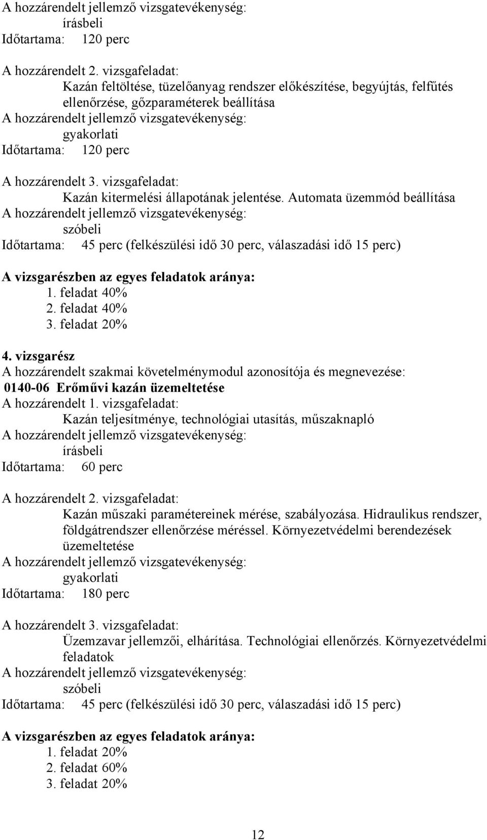 vizsgafeladat: Kazán kitermelési állapotának jelentése.