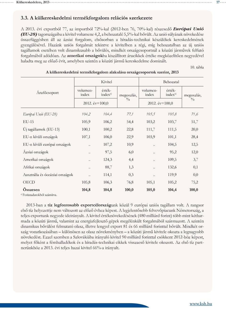 Az unió súlyának növekedése összefüggésben áll az ázsiai forgalom, elsősorban a híradás-technikai készülékek kereskedelmének gyengülésével.