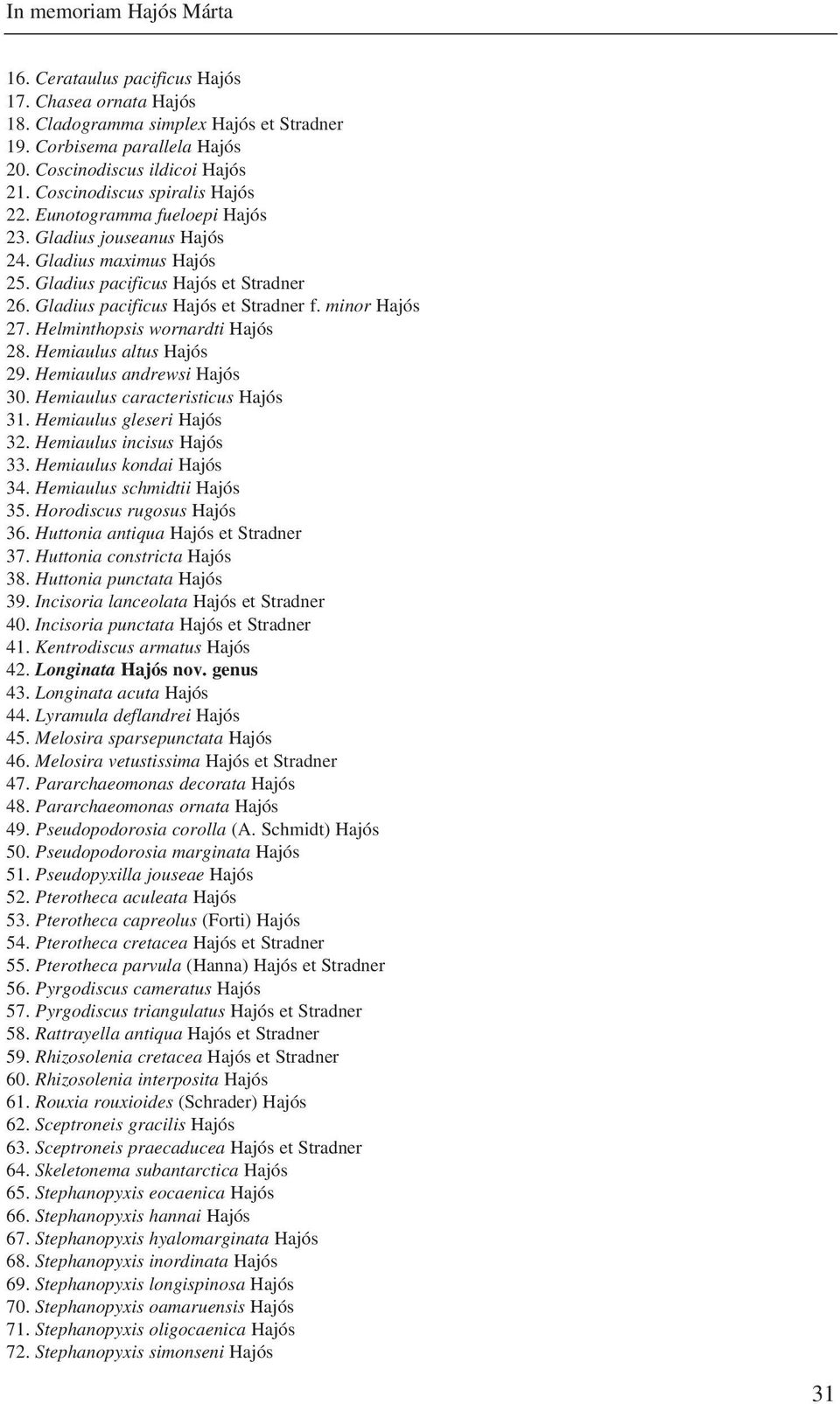minor Hajós 27. Helminthopsis wornardti Hajós 28. Hemiaulus altus Hajós 29. Hemiaulus andrewsi Hajós 30. Hemiaulus caracteristicus Hajós 31. Hemiaulus gleseri Hajós 32. Hemiaulus incisus Hajós 33.
