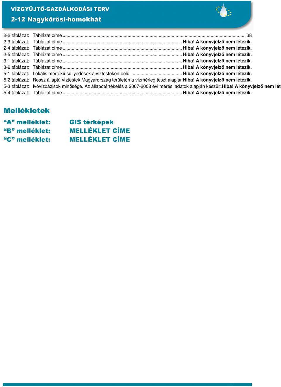 .. Hiba! A könyvjelzı nem létezik. 5-2 táblázat: Rossz állaptú víztestek Magyarország területén a vízmérleg teszt alapjánhiba! A könyvjelzı nem létezik. 5-3 táblázat: Ivóvízbázisok minısége.