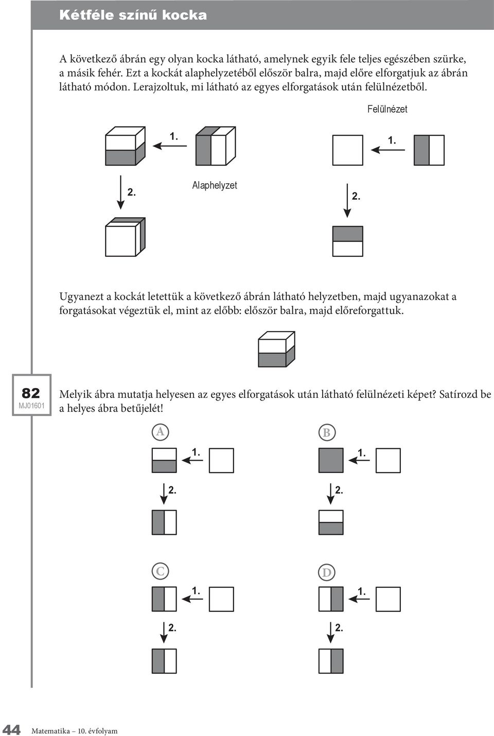 Lerajzoltuk, mi látható az egyes elforgatások után felülnézetből.