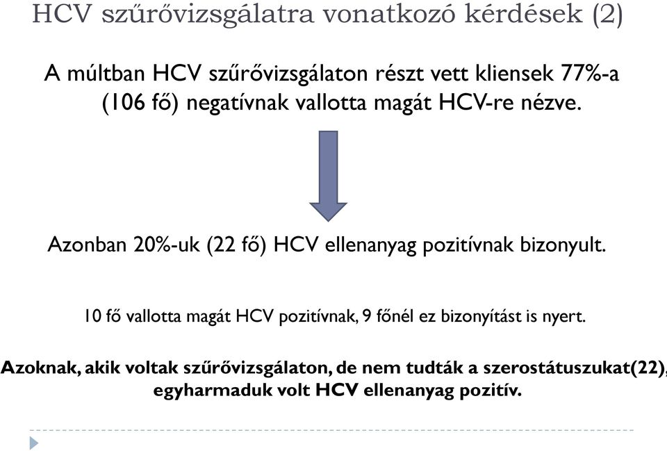 Azonban 20%-uk (22 fő) HCV ellenanyag pozitívnak bizonyult.