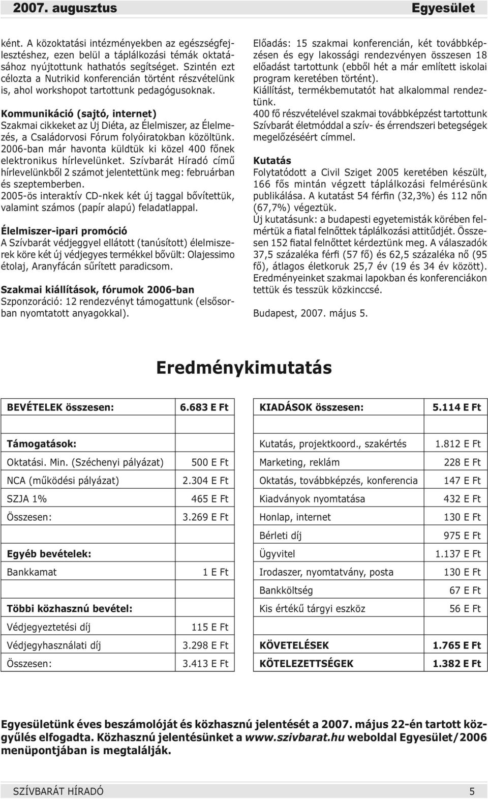 Kommunikáció (sajtó, internet) Szakmai cikkeket az Új Diéta, az Élelmiszer, az Élelmezés, a Családorvosi Fórum folyóiratokban közöltünk.