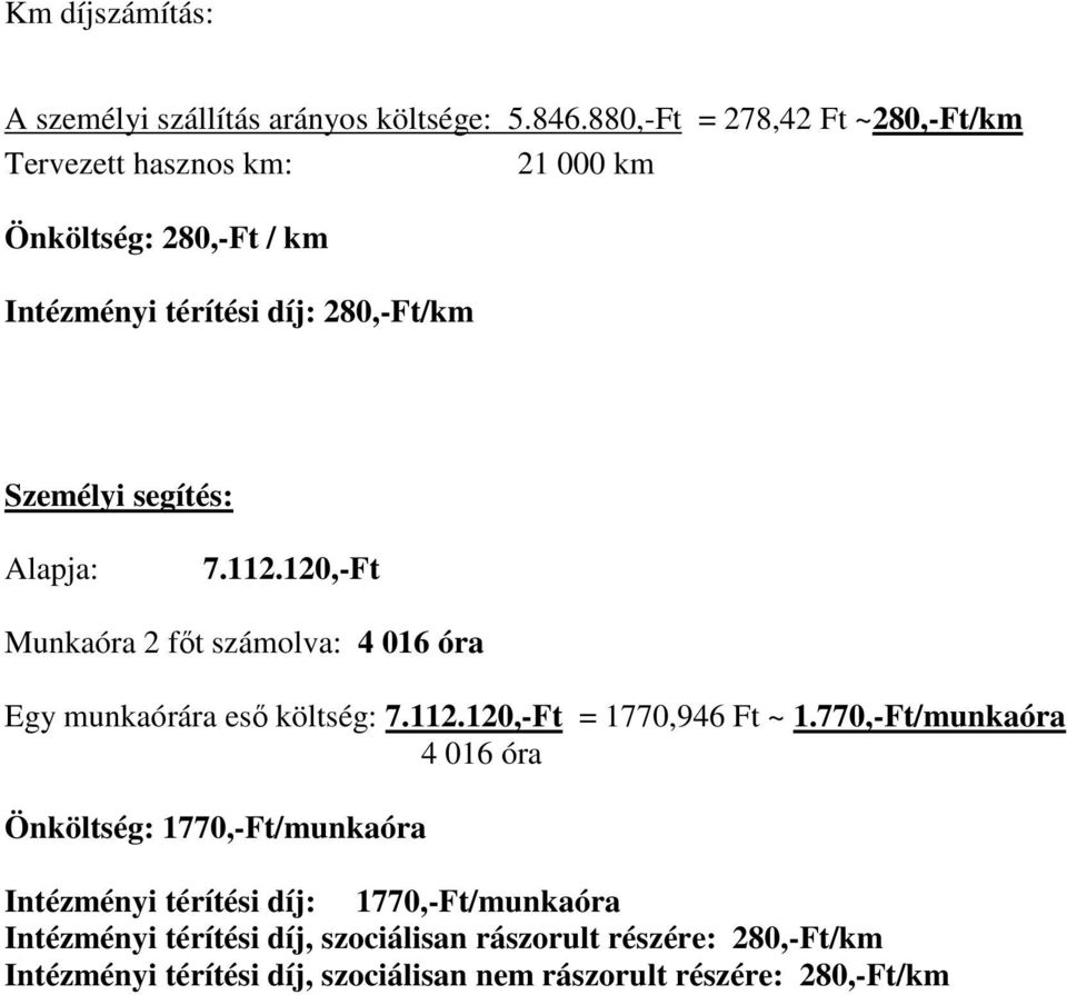 segítés: Alapja: 7.112.120,-Ft Munkaóra 2 főt számolva: 4 016 óra Egy munkaórára eső költség: 7.112.120,-Ft = 1770,946 Ft ~ 1.