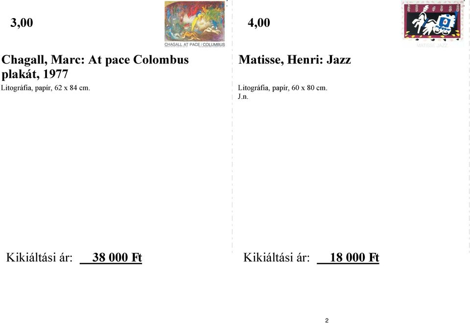 Matisse, Henri: Jazz Litográfia, papír, 60 x 80