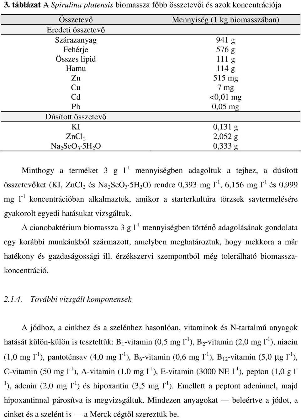 összetevıket (KI, ZnCl 2 és Na 2 SeO 3 5H 2 O) rendre 0,393 mg l -1, 6,156 mg l -1 és 0,999 mg l -1 koncentrációban alkalmaztuk, amikor a starterkultúra törzsek savtermelésére gyakorolt egyedi