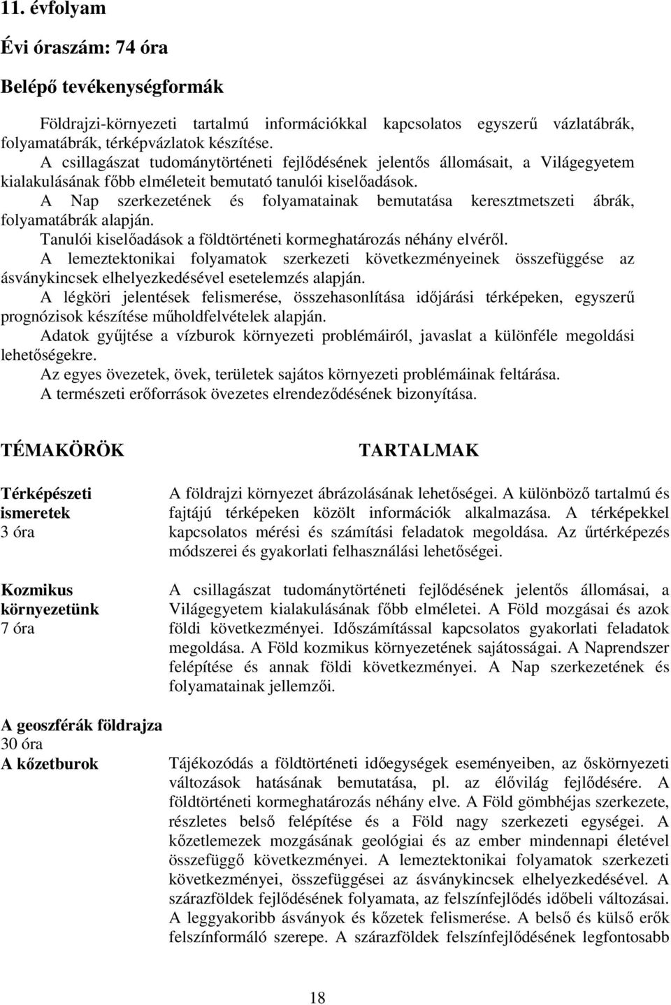 A Nap szerkezetének és folyamatainak bemutatása keresztmetszeti ábrák, folyamatábrák alapján. Tanulói kiselőadások a földtörténeti kormeghatározás néhány elvéről.
