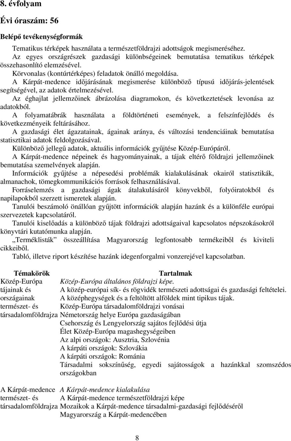 A Kárpát-medence időjárásának megismerése különböző típusú időjárás-jelentések segítségével, az adatok értelmezésével.