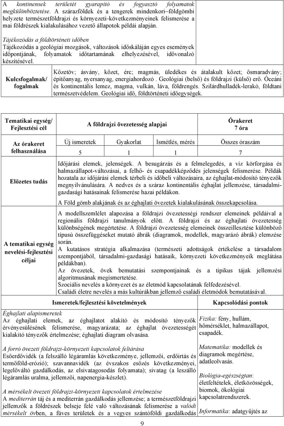 Tájékozódás a földtörténeti időben Tájékozódás a geológiai mozgások, változások időskáláján egyes események időpontjának, folyamatok időtartamának elhelyezésével, idővonalzó készítésével.