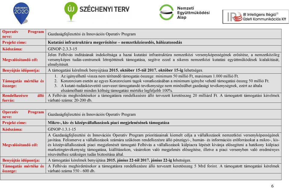 ezzel a sikeres nemzetközi kutatási együttműködések kialakítását, elmélyítését. A támogatási kérelmek benyújtása 2015. október 15