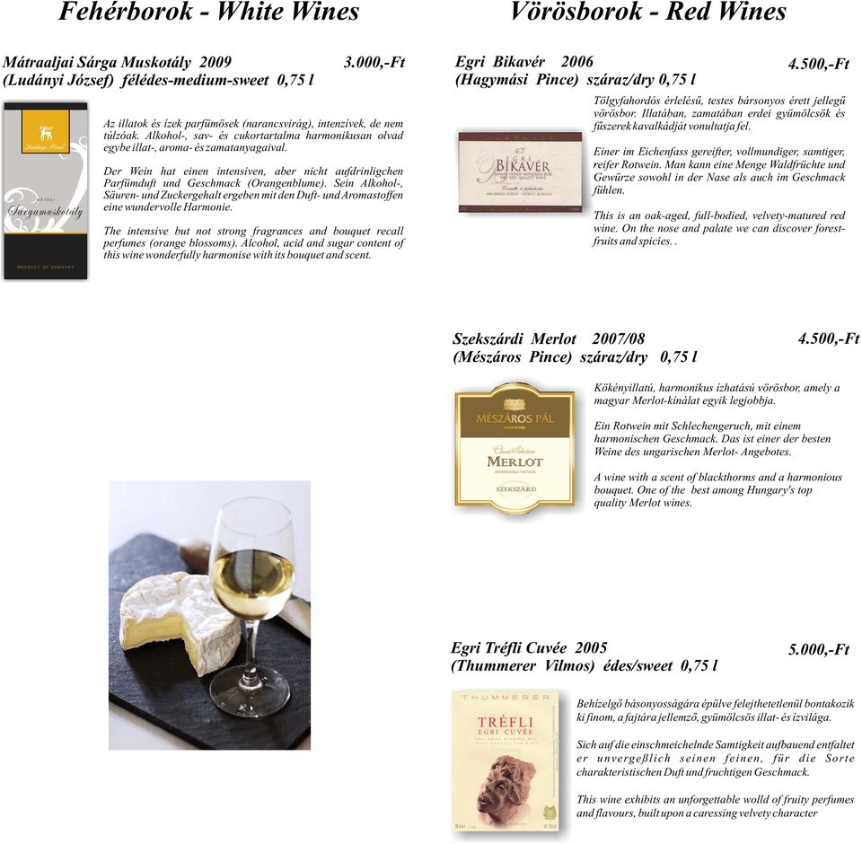 Sein Alkohol-, Säuren- und Zuckergehalt ergeben mit den Duft- und Aromastoffen eine wundervolle Harmonie. The intensive but not strong fragrances and bouquet recall perfumes (orange blossoms).