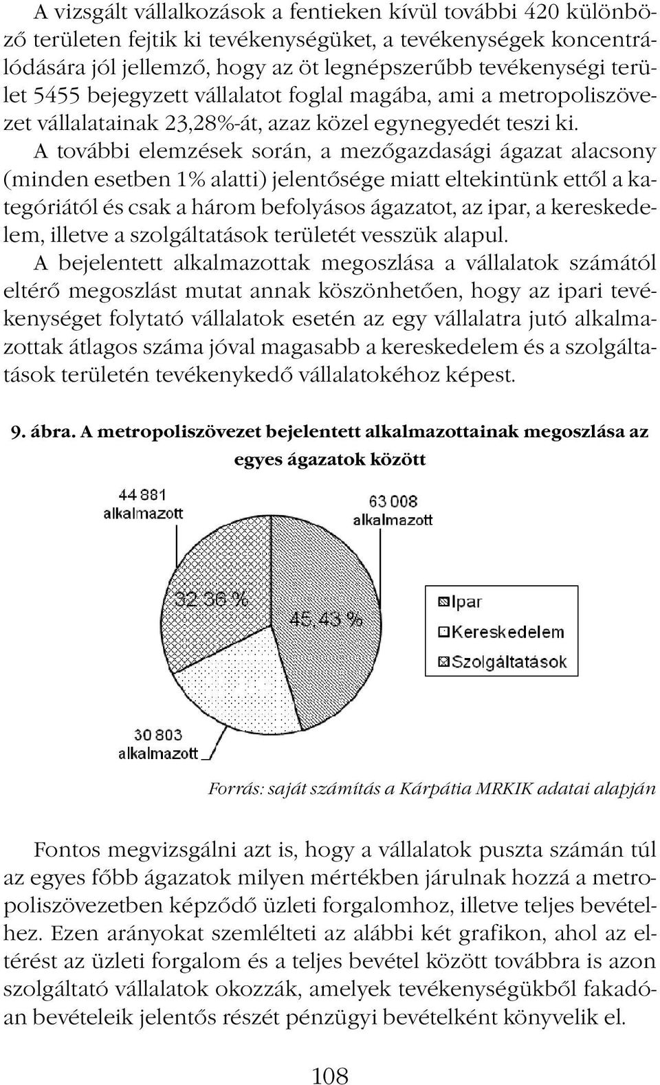 A további elemzések során, a mezőgazdasági ágazat alacsony (minden esetben 1% alatti) jelentősége miatt eltekintünk ettől a kategóriától és csak a három befolyásos ágazatot, az ipar, a kereskedelem,