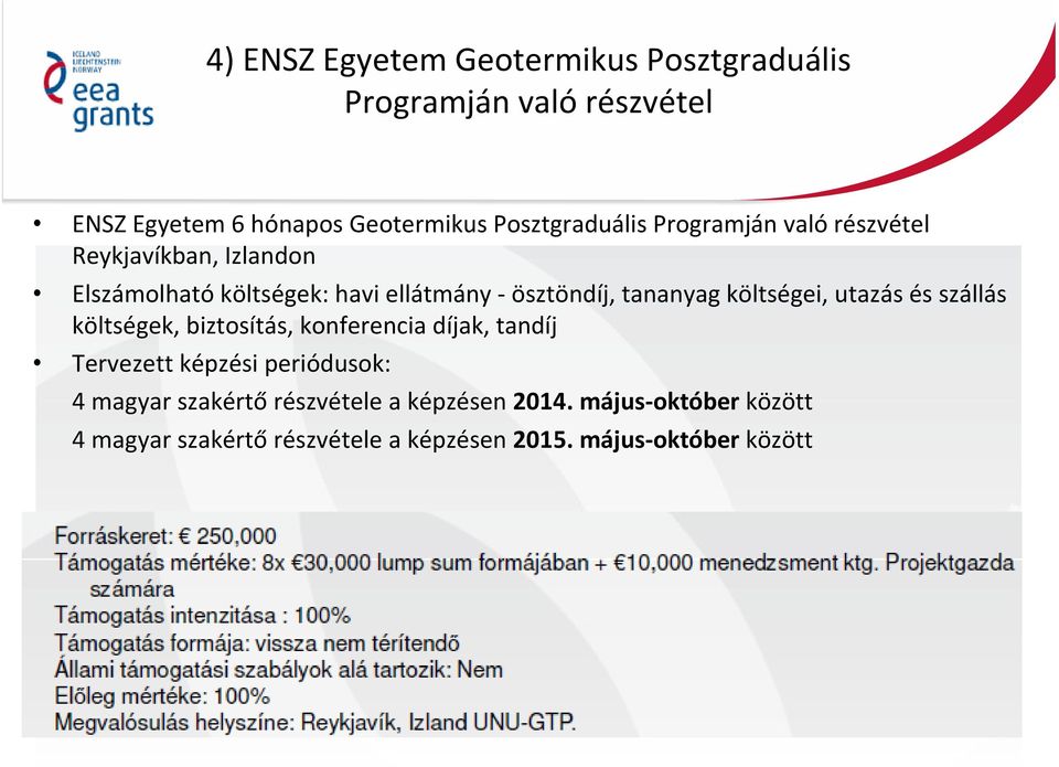 tananyag költségei, utazás és szállás költségek, biztosítás, konferencia díjak, tandíj Tervezett képzési periódusok:
