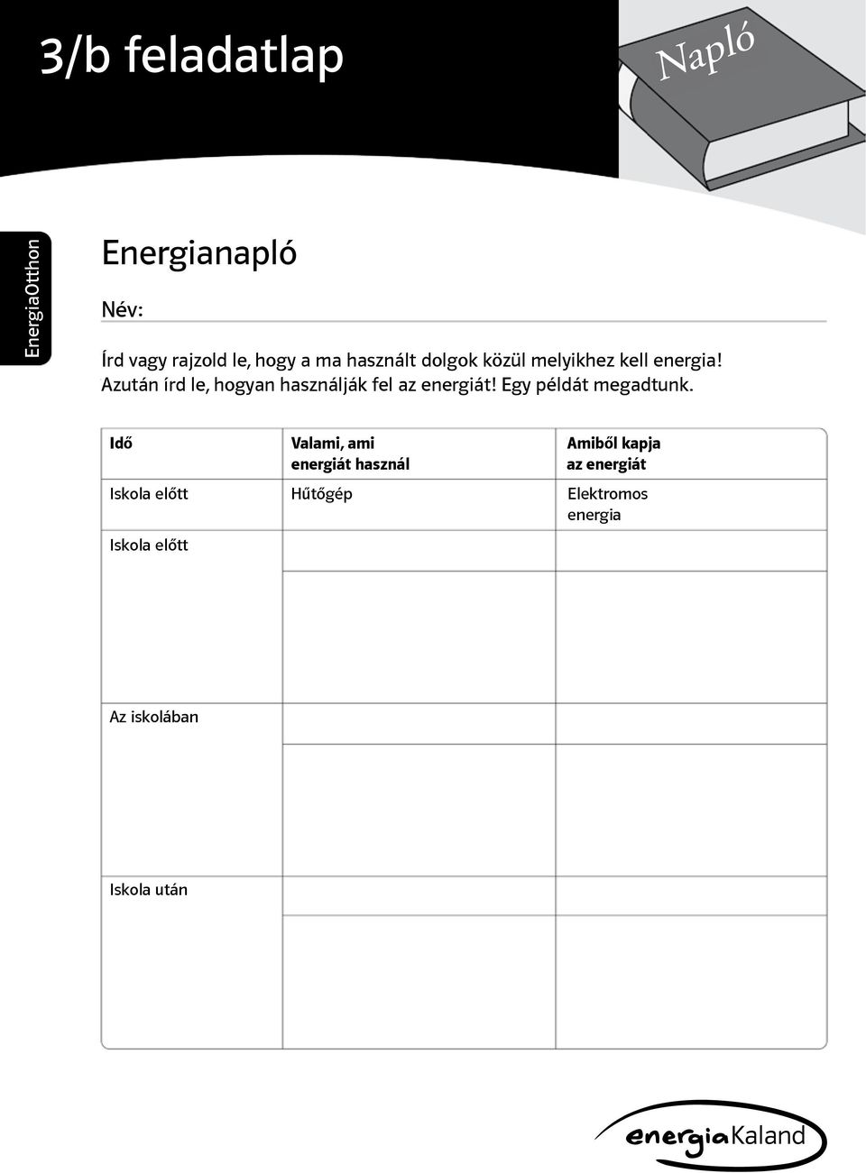 Azután írd le, hogyan használják fel az energiát! Egy példát megadtunk.