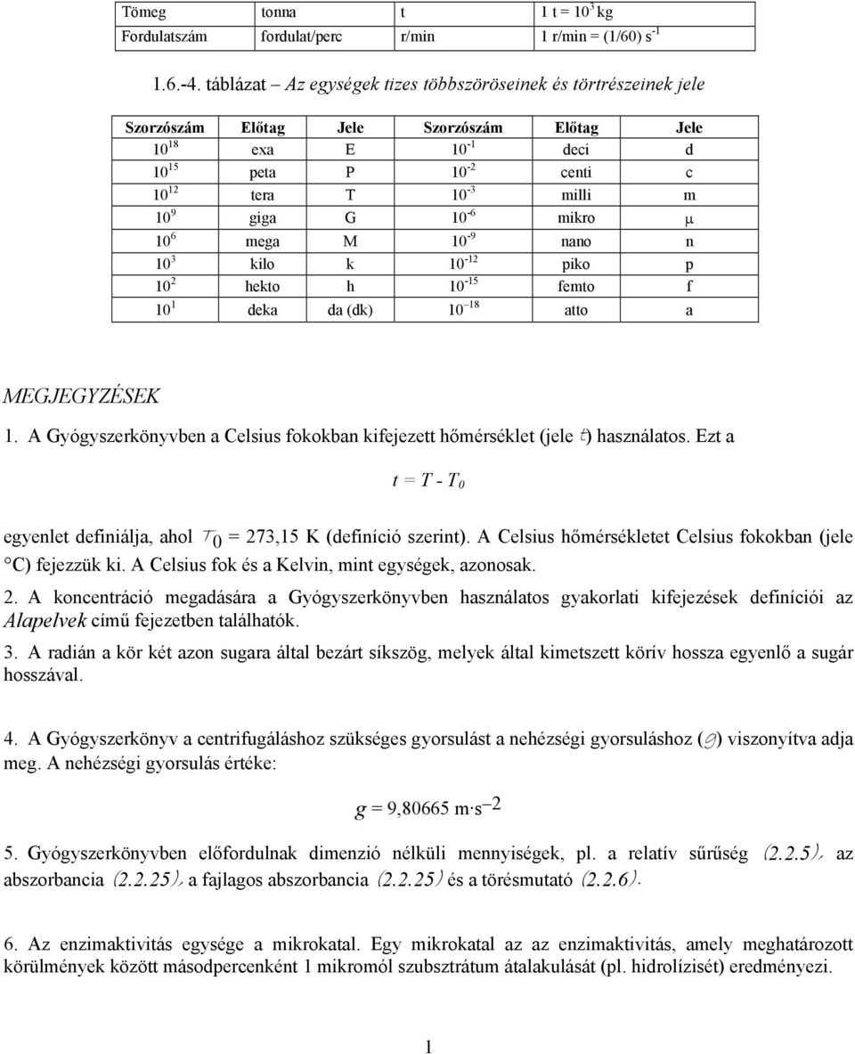 10-6 mikro μ 10 6 mega M 10-9 nano n 10 3 kilo k 10-12 piko p 10 2 hekto h 10-15 femto f 10 1 deka da (dk) 10 18 atto a MEGJEGYZÉSEK 1.