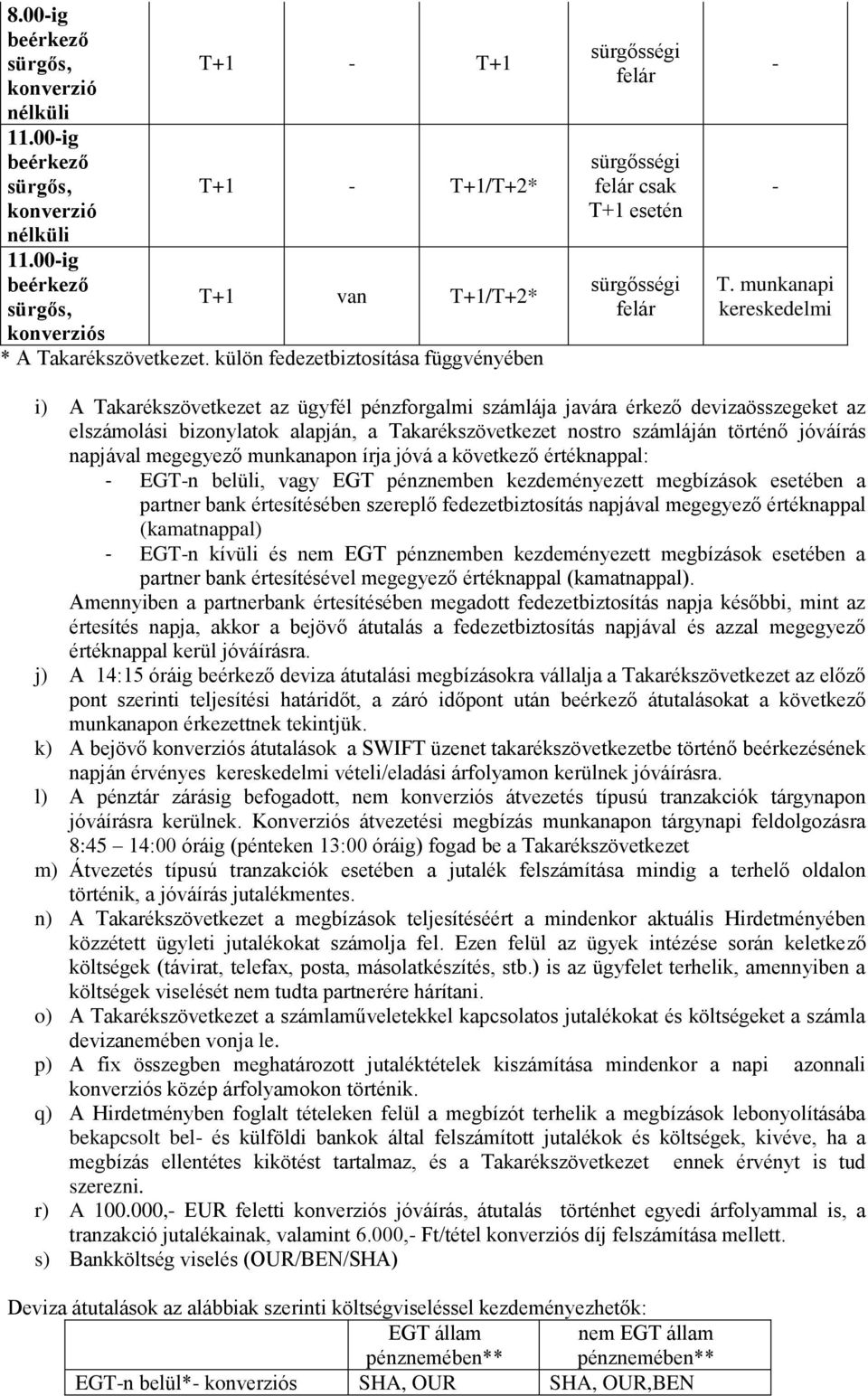 munkanapi kereskedelmi i) A Takarékszövetkezet az ügyfél pénzforgalmi számlája javára érkező devizaösszegeket az elszámolási bizonylatok alapján, a Takarékszövetkezet nostro számláján történő