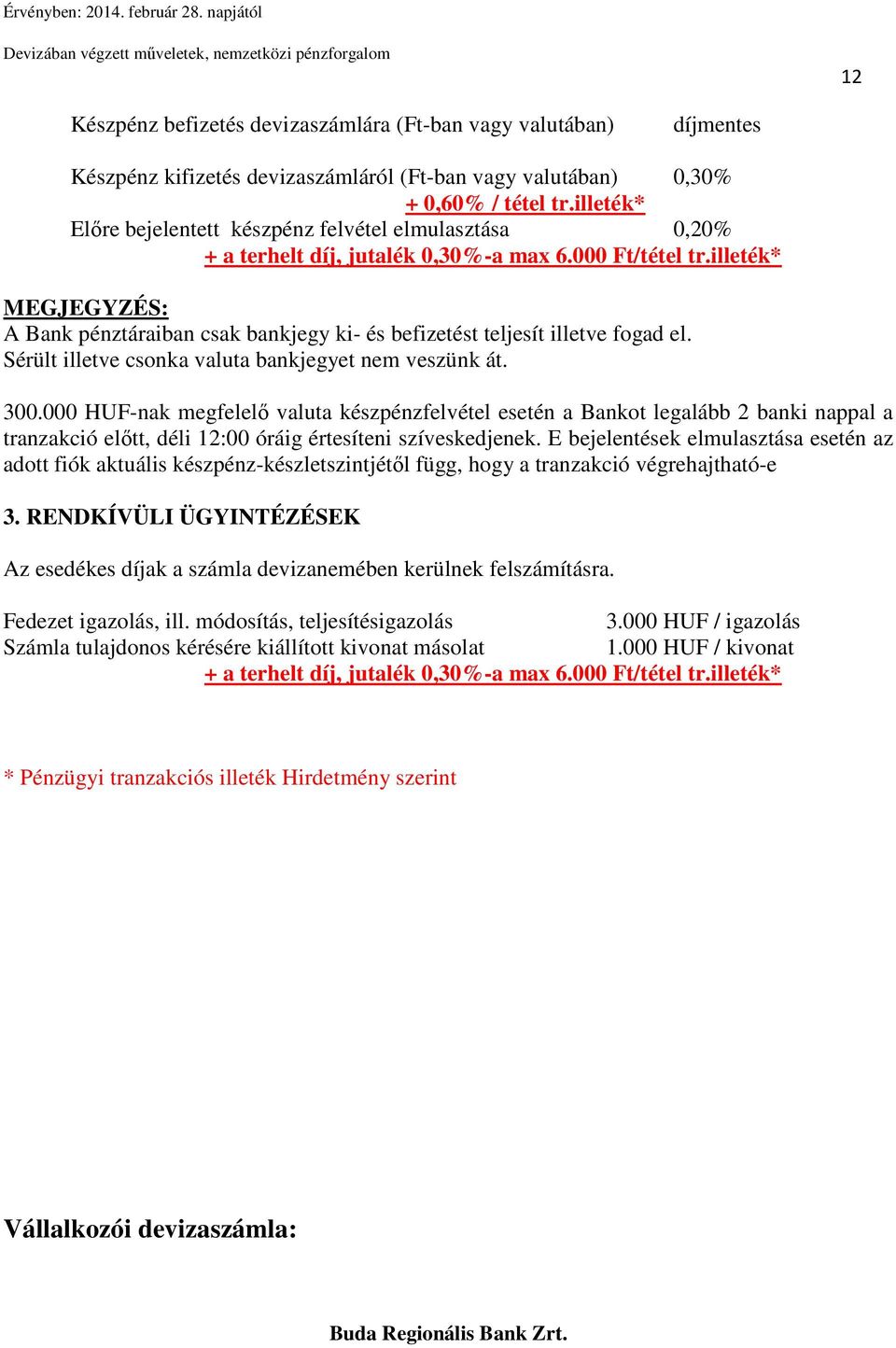 illeték* MEGJEGYZÉS: A Bank pénztáraiban csak bankjegy ki- és befizetést teljesít illetve fogad el. Sérült illetve csonka valuta bankjegyet nem veszünk át. 300.