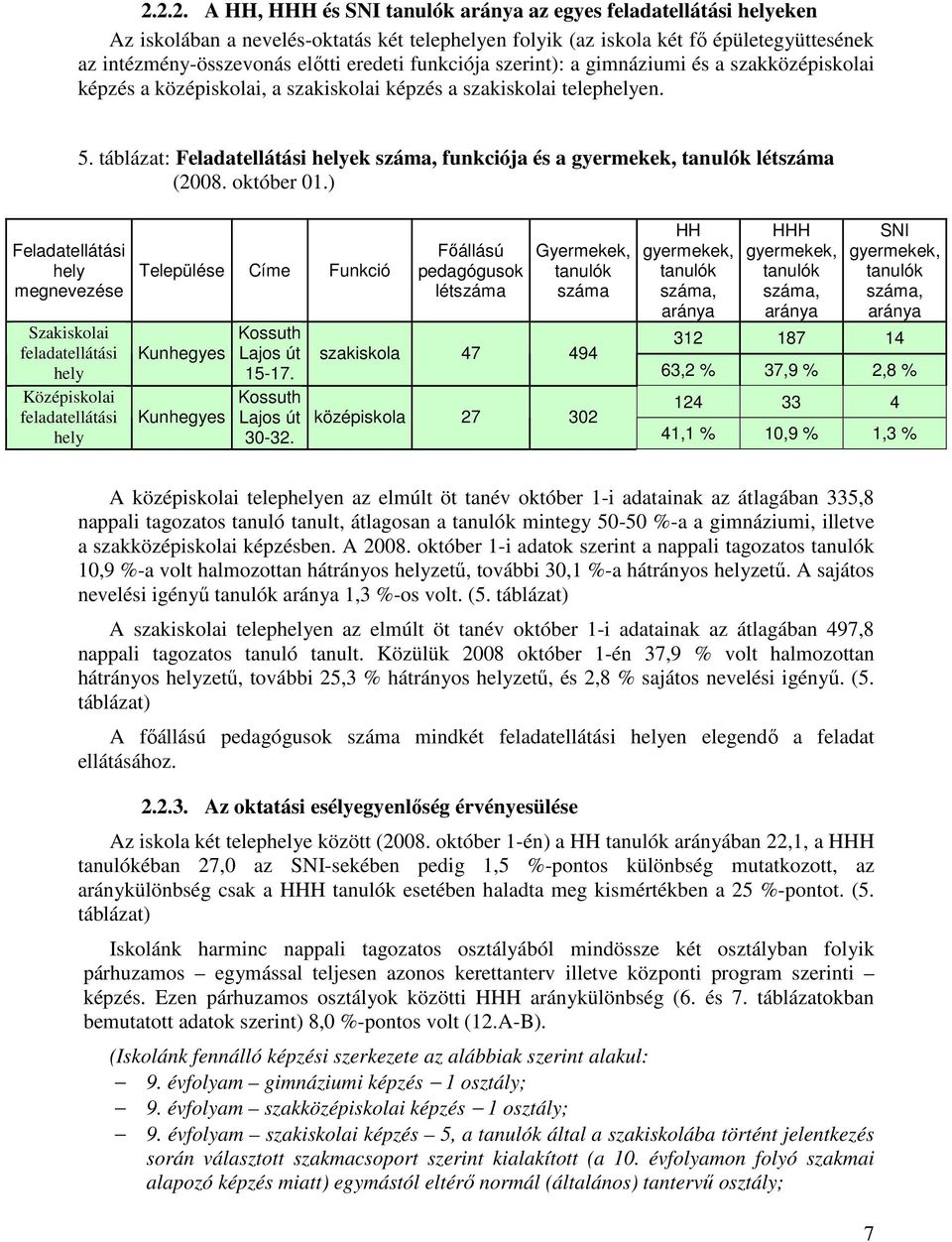 táblázat: Feladatellátási helyek száma, funkciója és a gyermekek, tanulók létszáma (2008. október 01.