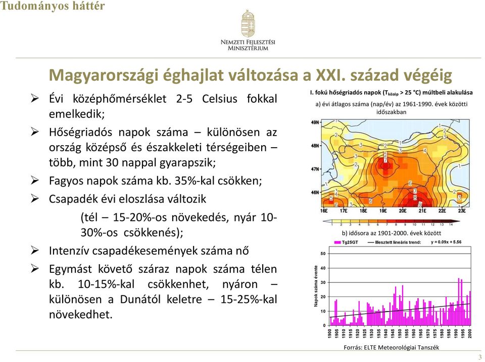 35%-kal csökken; Csapadék évi eloszlása változik (tél 15-20%-os növekedés, nyár 10-30%-os csökkenés); Intenzív csapadékesemények száma nő Egymást követő száraz napok száma télen kb.