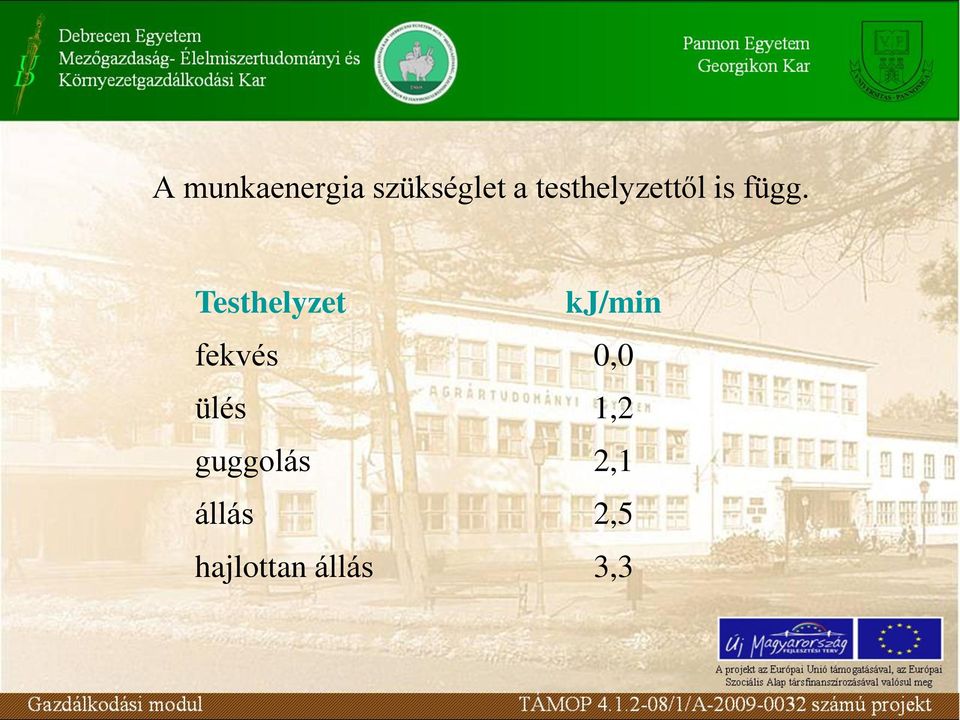 Testhelyzet kj/min fekvés 0,0