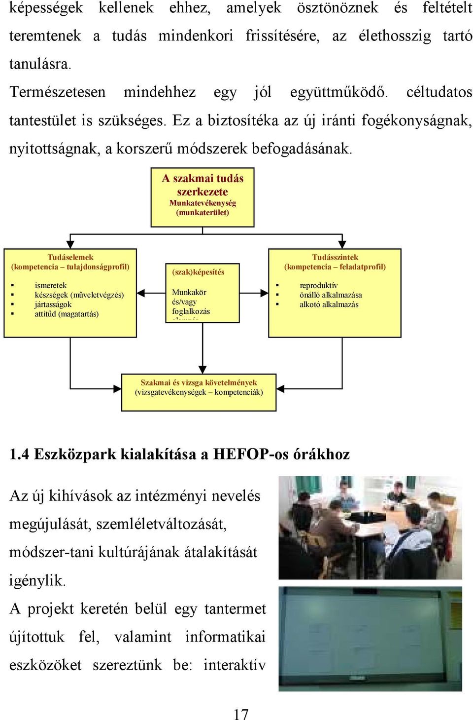 A szakmai tudás szerkezete Munkatevékenység (munkaterület) Tudáselemek (kompetencia tulajdonságprofil) ismeretek készségek (mőveletvégzés) jártasságok attitőd (magatartás) (szak)képesítés Munkakör