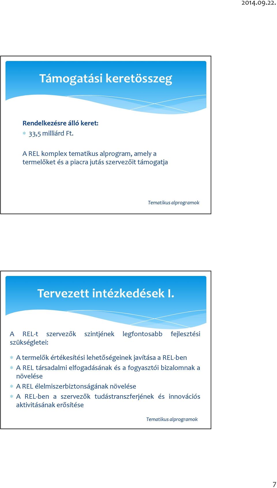 A REL-t szervezők szintjének legfontosabb fejlesztési szükségletei: A termelők értékesítési lehetőségeinek javítása a REL-ben