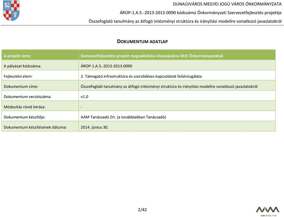 Támogató infrastruktúra és szerződéses kapcsolatok felülvizsgálata Dokumentum verziószáma: v1.