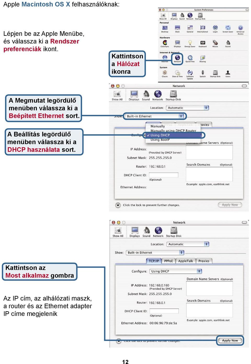 Kattintson a Hálózat ikonra A Megmutat legördülő menüben válassza ki a Beépített Ethernet sort.