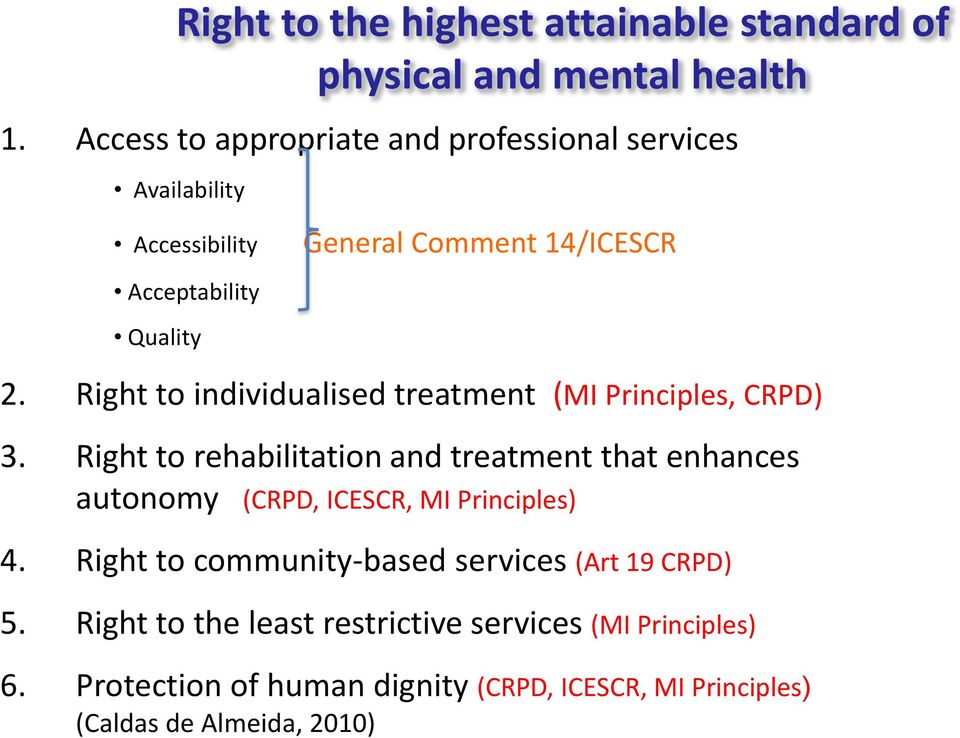 Right to individualised treatment (MI Principles, CRPD) 3.