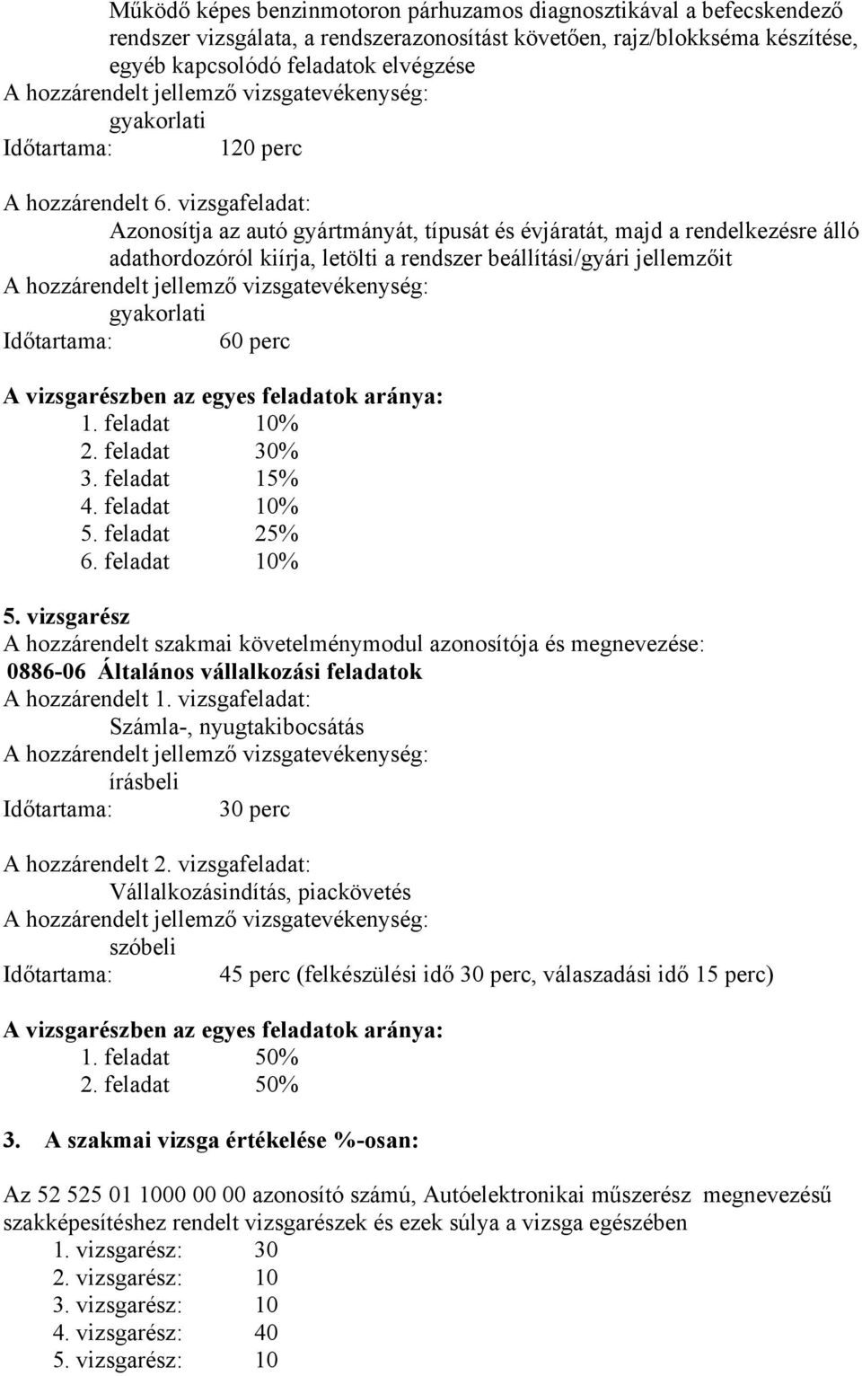 vizsgafeladat: Azonosítja az autó gyártmányát, típusát és évjáratát, majd a rendelkezésre álló adathordozóról kiírja, letölti a rendszer beállítási/gyári jellemzőit gyakorlati Időtartama: 60 perc A