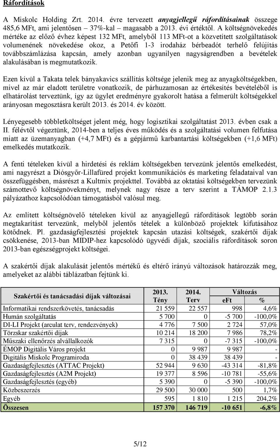 továbbszámlázása kapcsán, amely azonban ugyanilyen nagyságrendben a bevételek alakulásában is megmutatkozik.