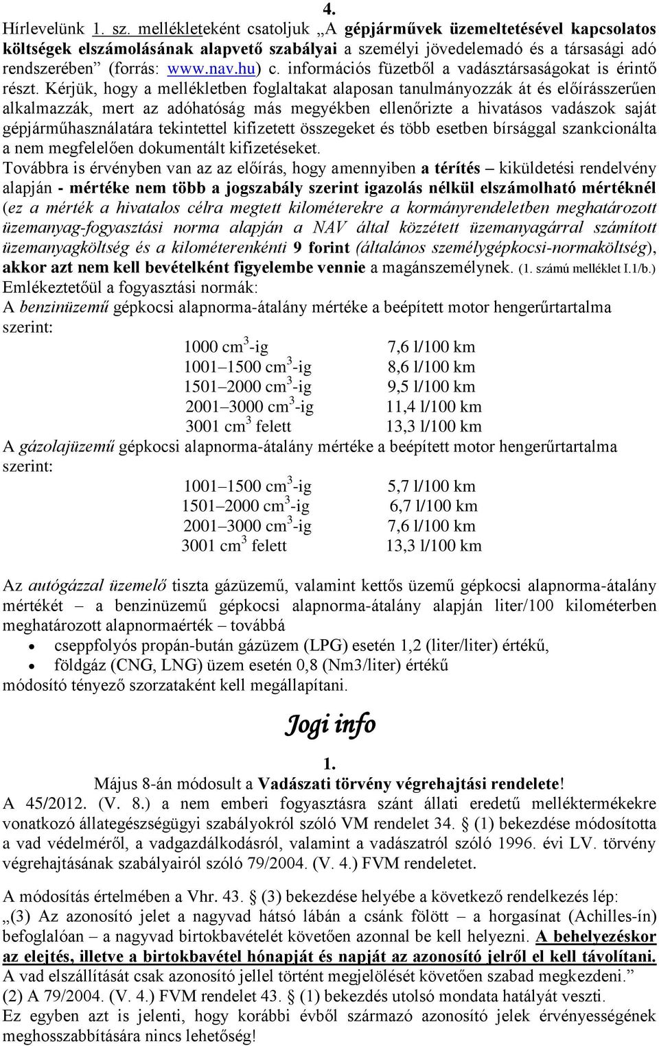 információs füzetből a vadásztársaságokat is érintő részt.