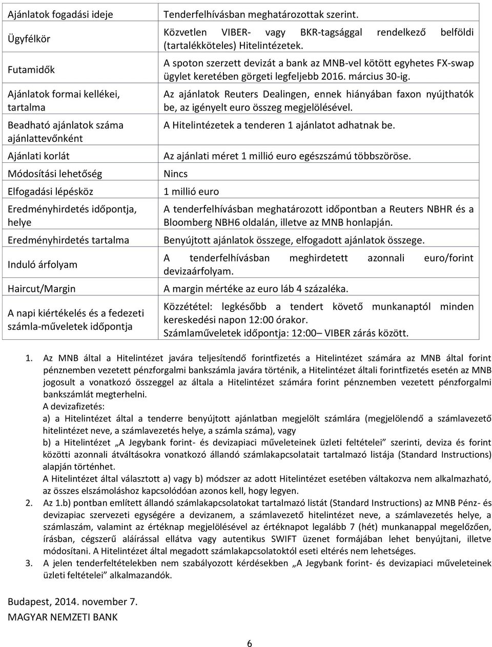 Közvetlen VIBER- vagy BKR-tagsággal rendelkező belföldi (tartalékköteles) Hitelintézetek. A spoton szerzett devizát a bank az MNB-vel kötött egyhetes FX-swap ügylet keretében görgeti legfeljebb 2016.