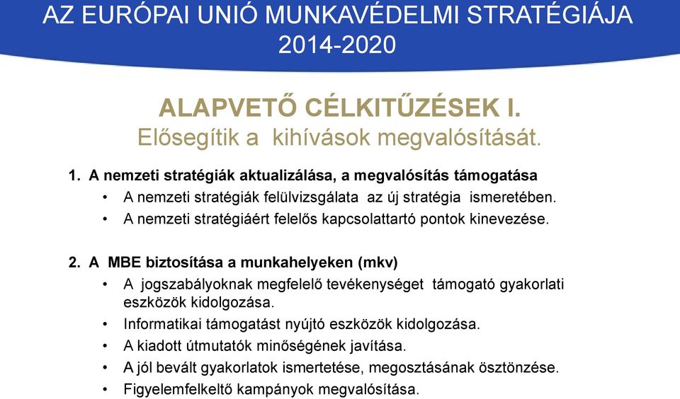 A nemzeti stratégiáért felelős kapcsolattartó pontok kinevezése. 2.