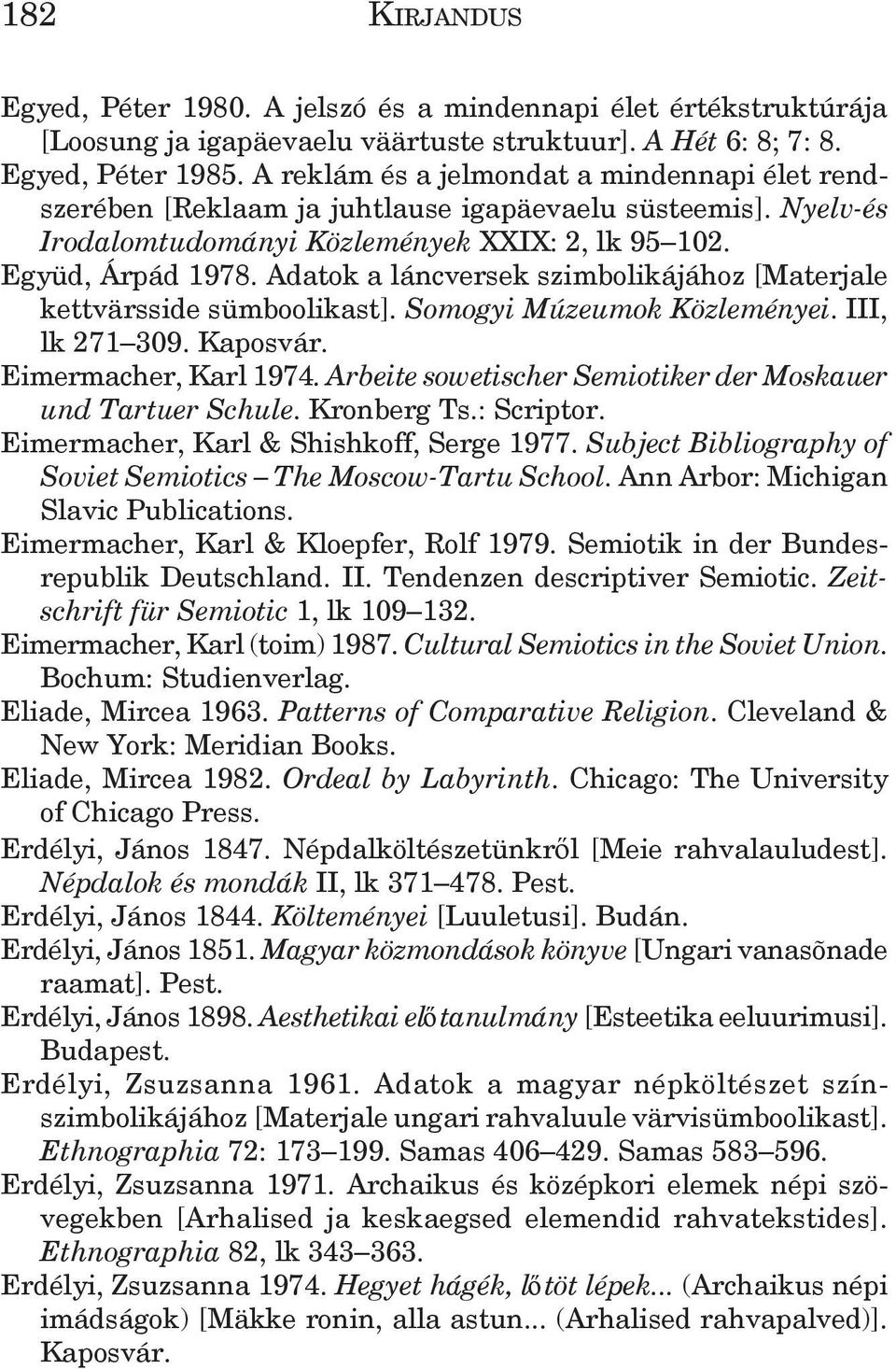 Adatok a láncversek szimbolikájához [Materjale kettvärsside sümboolikast]. Somogyi Múzeumok Közleményei. III, lk 271 309. Kaposvár. Eimermacher, Karl 1974.