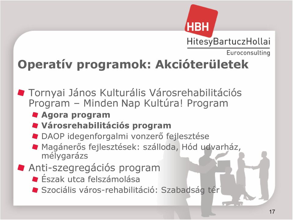 Program Agora program Városrehabilitációs program DAOP idegenforgalmi vonzerő