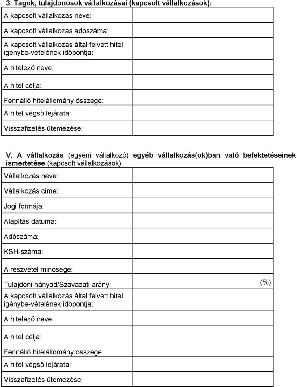 A vállalkozás (egyéni vállalkozó) egyéb vállalkozás(ok)ban való befektetéseinek ismertetése (kapcsolt vállalkozások) Vállalkozás neve: Vállalkozás címe: Jogi formája: Alapítás dátuma: