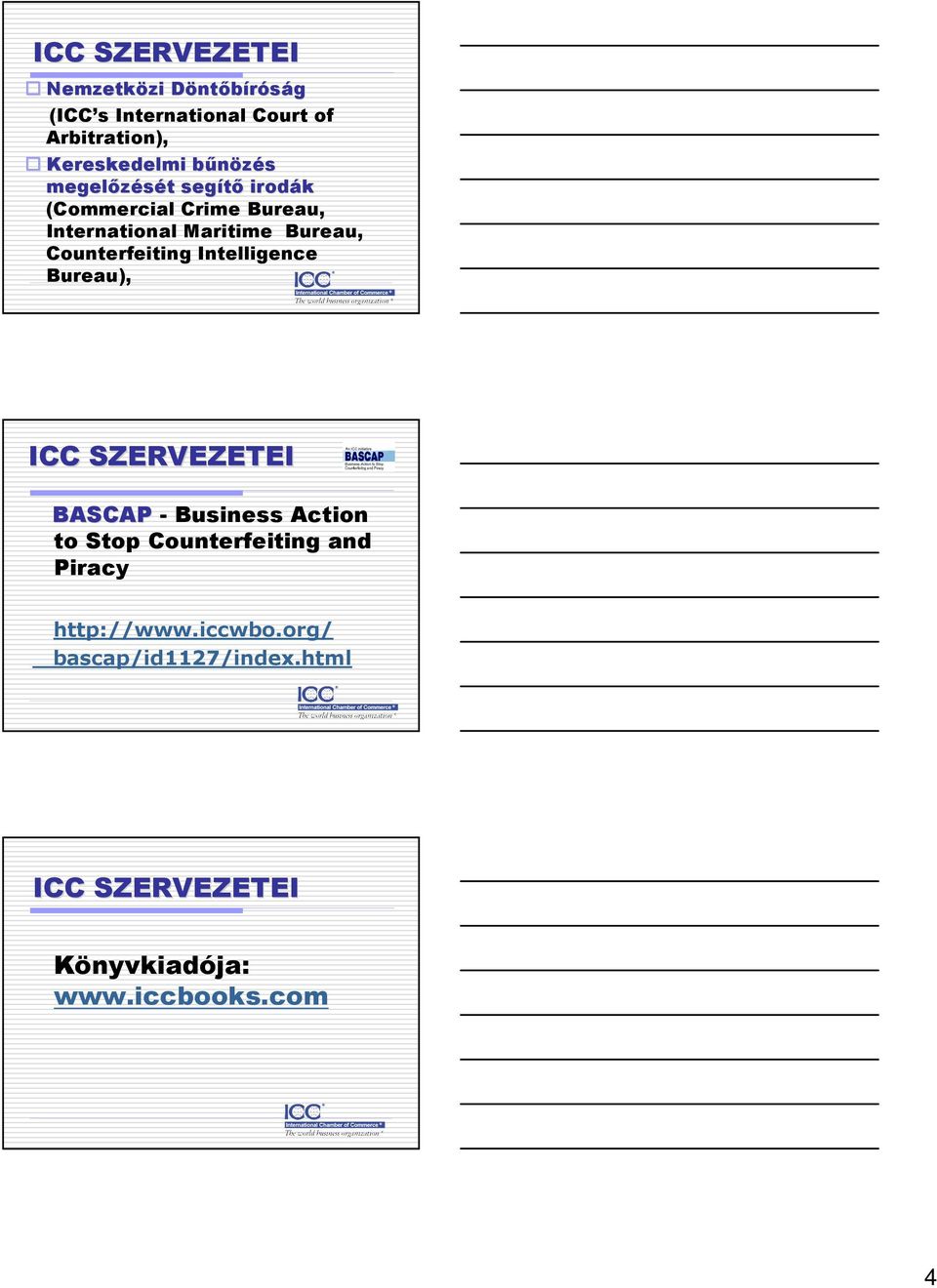 Bureau, Counterfeiting Intelligence Bureau), ICC SZERVEZETEI BASCAP - Business Action to Stop
