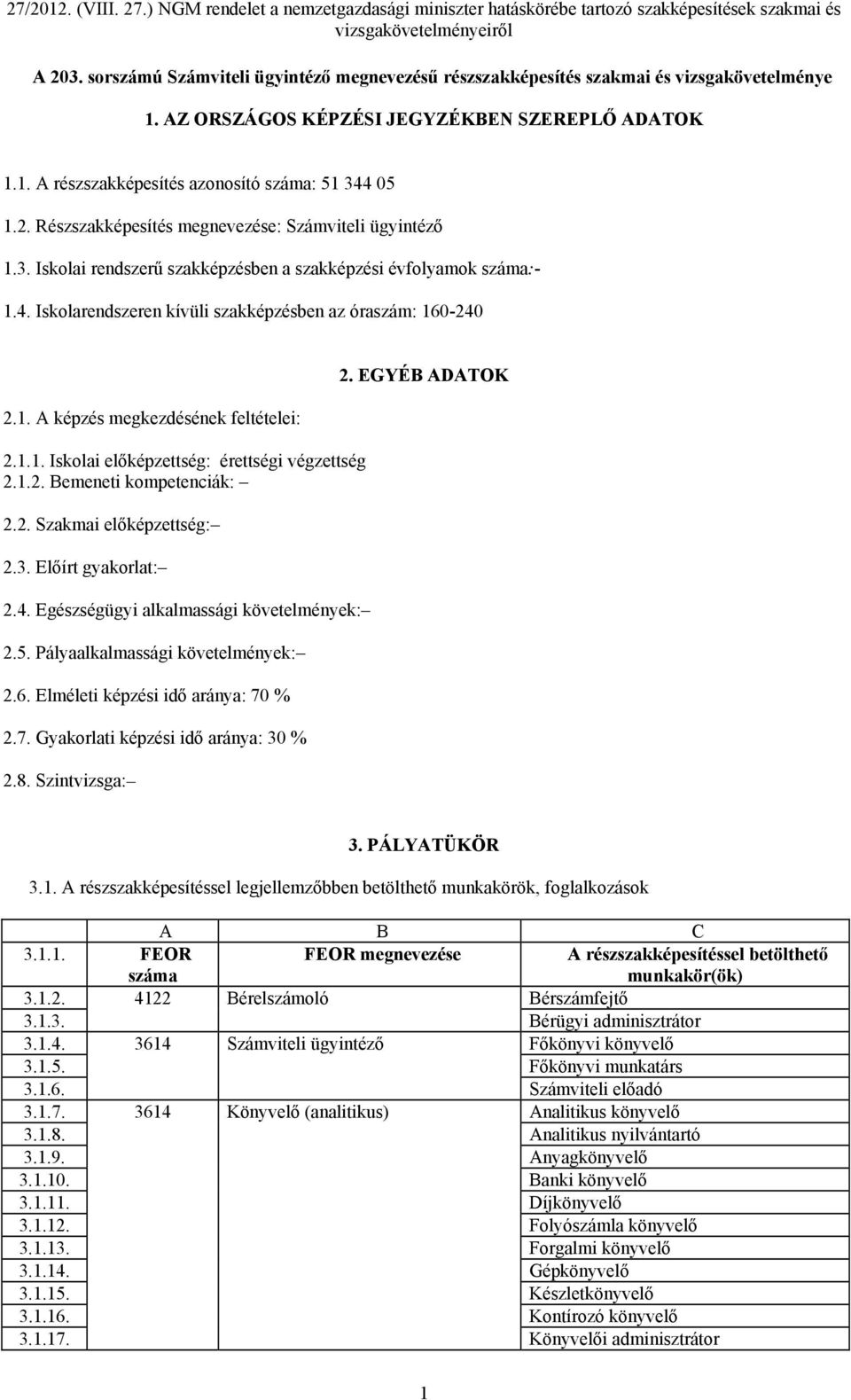 1.1. Iskolai előképzettség: érettségi végzettség 2.1.2. Bemeneti kompetenciák: 2.2. Szakmai előképzettség: 2.3. Előírt gyakorlat: 2.4. Egészségügyi alkalmassági követelmények: 2.5.