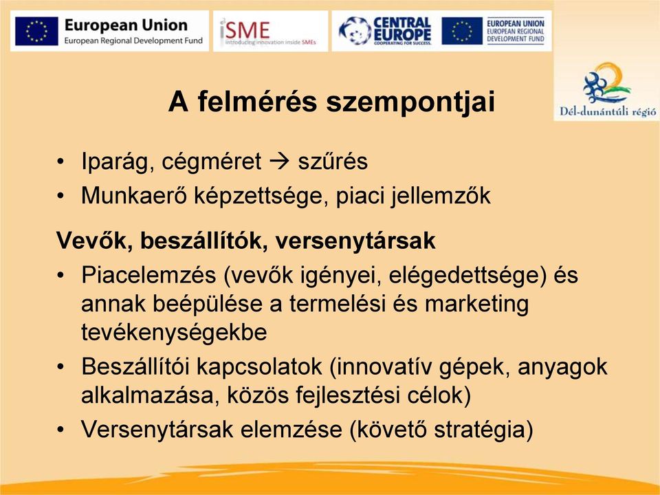 beépülése a termelési és marketing tevékenységekbe Beszállítói kapcsolatok (innovatív