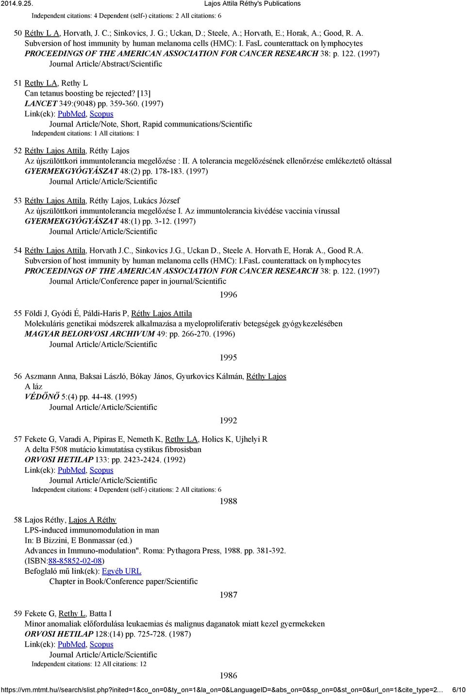 359-360. (1997) Link(ek): PubMed, Scopus 52 Réthy Lajos Attila, Réthy Lajos Az újszülöttkori immuntolerancia megelőzése : II.