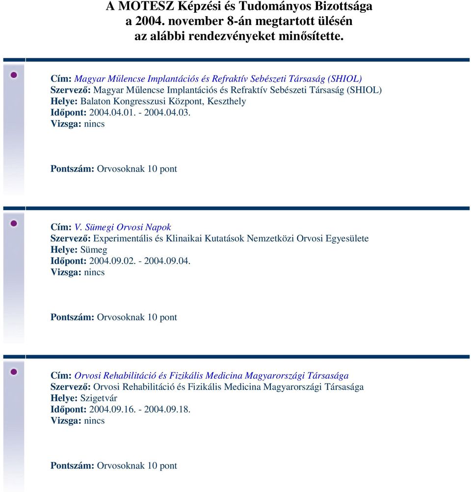 Kongresszusi Központ, Keszthely Időpont: 2004.04.01. - 2004.04.03. Cím: V.