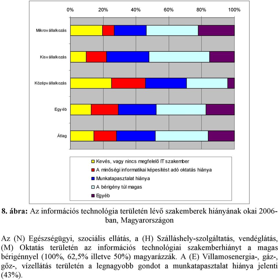 ábra: Az információs technológia területén lévő szakemberek hiányának okai 2006- ban, Magyarországon Az (N) Egészségügyi, szociális ellátás, a (H)