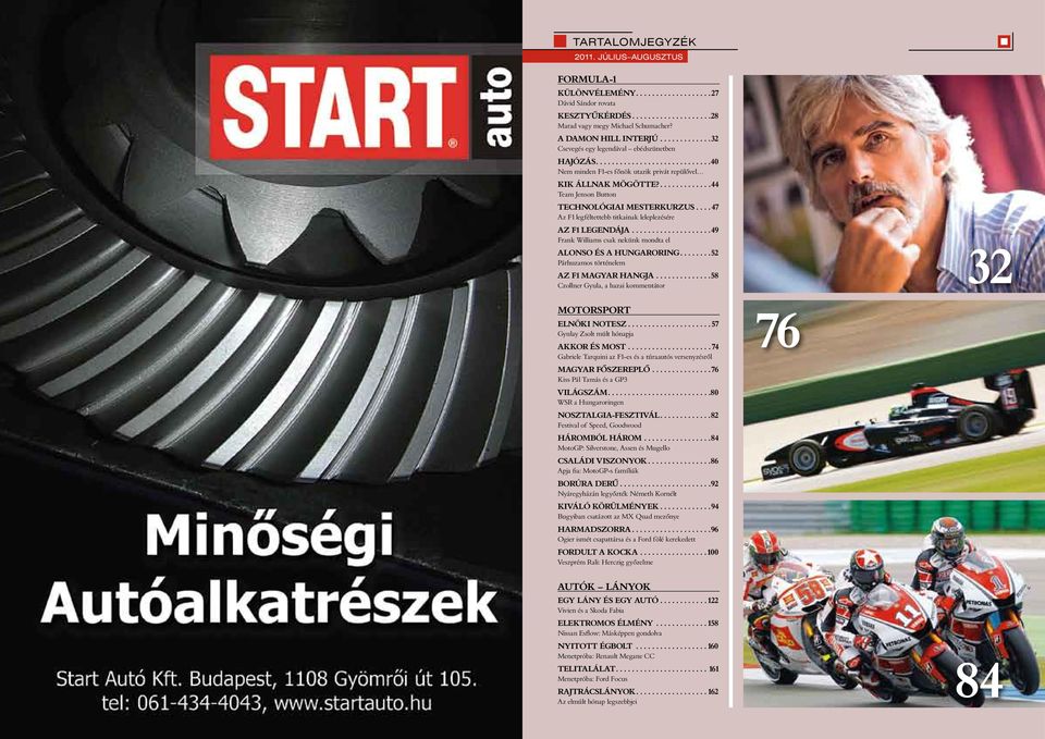 .............44 Team Jenson Button TECHNOLÓGIAI MESTERKURZUS.... 47 Az F1 legféltettebb titkainak leleplezésére AZ F1 LEGENDÁJA....................49 Frank Williams csak nekünk mondta el ALONSO ÉS A HUNGARORING.