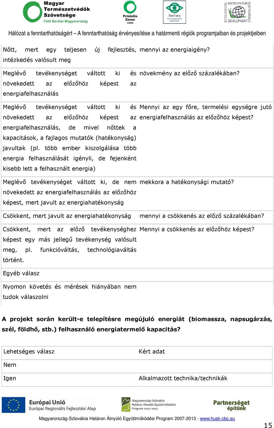 több ember kiszolgálása több energia felhasználását igényli, de fejenként kisebb lett a felhasznált energia) Meglévı tevékenységet váltott ki, de nem növekedett az energiafelhasználás az elızıhöz